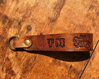Leather Key Chain/ Leather Key Fob/ Motorcycle Key Chain/ Personalised Gift