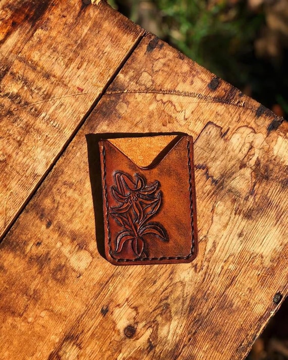 Hand Carved Lily Card Wallet/ Personalised Card Wallet - Etsy Hand Carved Lily Card Wallet/ Personalised Card Wallet - Etsy