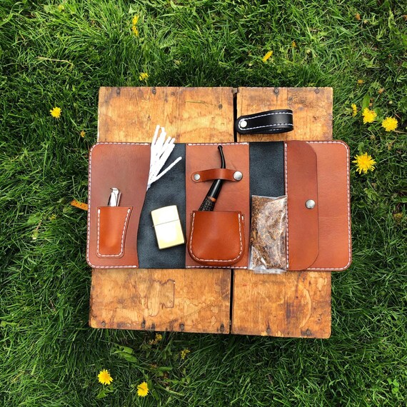 handmade leather pipe tobacco pouch Leather Pipe Case/ Leather Pipe Roll / Handmade Leather/ Full Grain Leather/  Tobacco Pouch/ Pipe Case/ Tobacco Pipe Case / Tobacco Pipe Roll