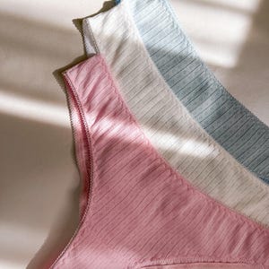 Women white pink blue solid cotton brazilian lingerie, 3-pack cotton panties set