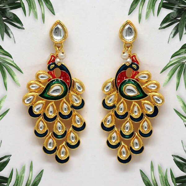 Indian Jewelry/ Peacock Earrings/ Meenakari Earrings/ Traditional Earrings/ Wedding Jewelry/ Partywear
