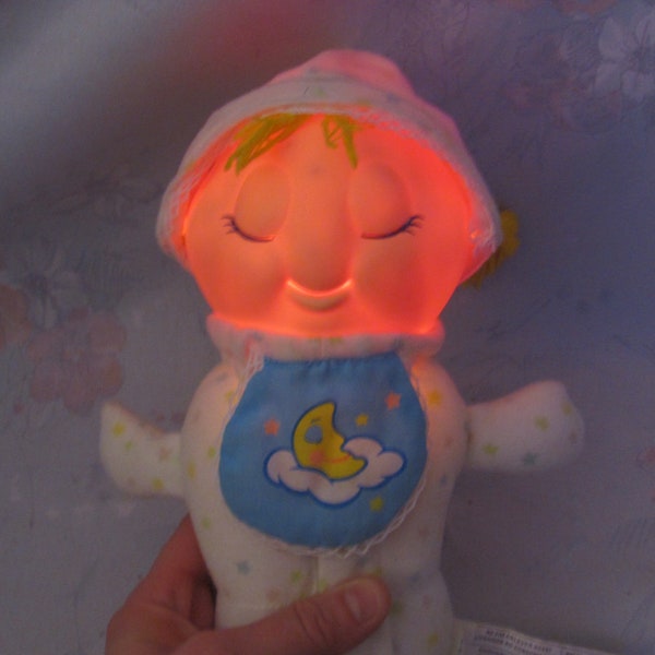 Vintage Plush Glo Worm Glow Worm Toy - White Sleeper Body, Two Face - Working, Lights Up - 1986 Playskool Hasbro - 918