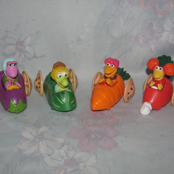 Set of 4 Vintage 1980's McDonald's Fraggle Rock Fraggles - Red, Gobo, Mokey, Wembley, Boober - PVC Vehicles, Cars, Toys