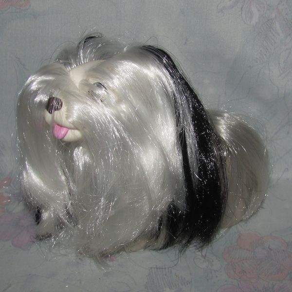 Vintage Hasbro Sweetie Pups - Skye Terrier Series 2 - Black, White, Grey - 1990's Brushable Long Hair Toy Dog Friend