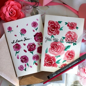 Rose Watercolour Card Original Art, Hand Painted Watercolour Rose Anniversary Card, Rose Love Gift for Girlfriend Partner Wife Anniversary