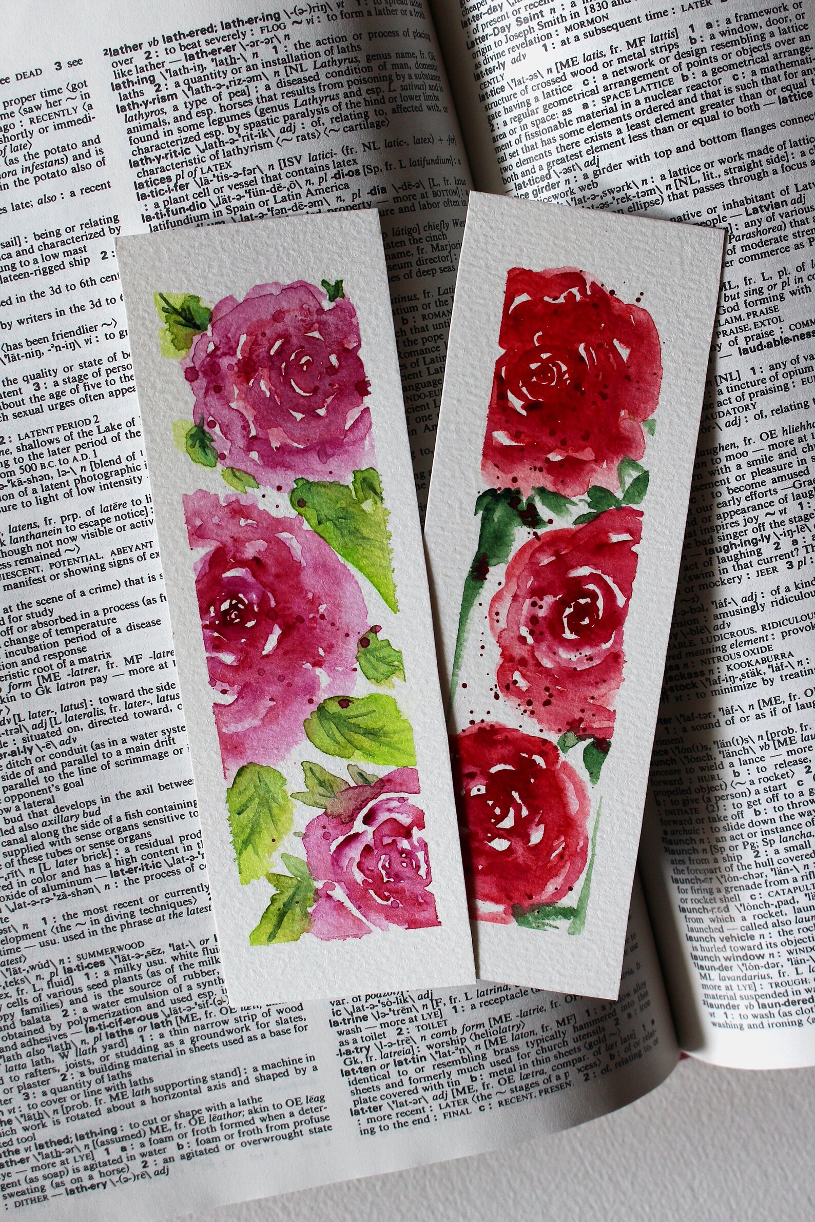 Red Roses Bookmarks Set of 3 Watercolour Roses Bookmarks and Mini Painting, Loose Floral ...
