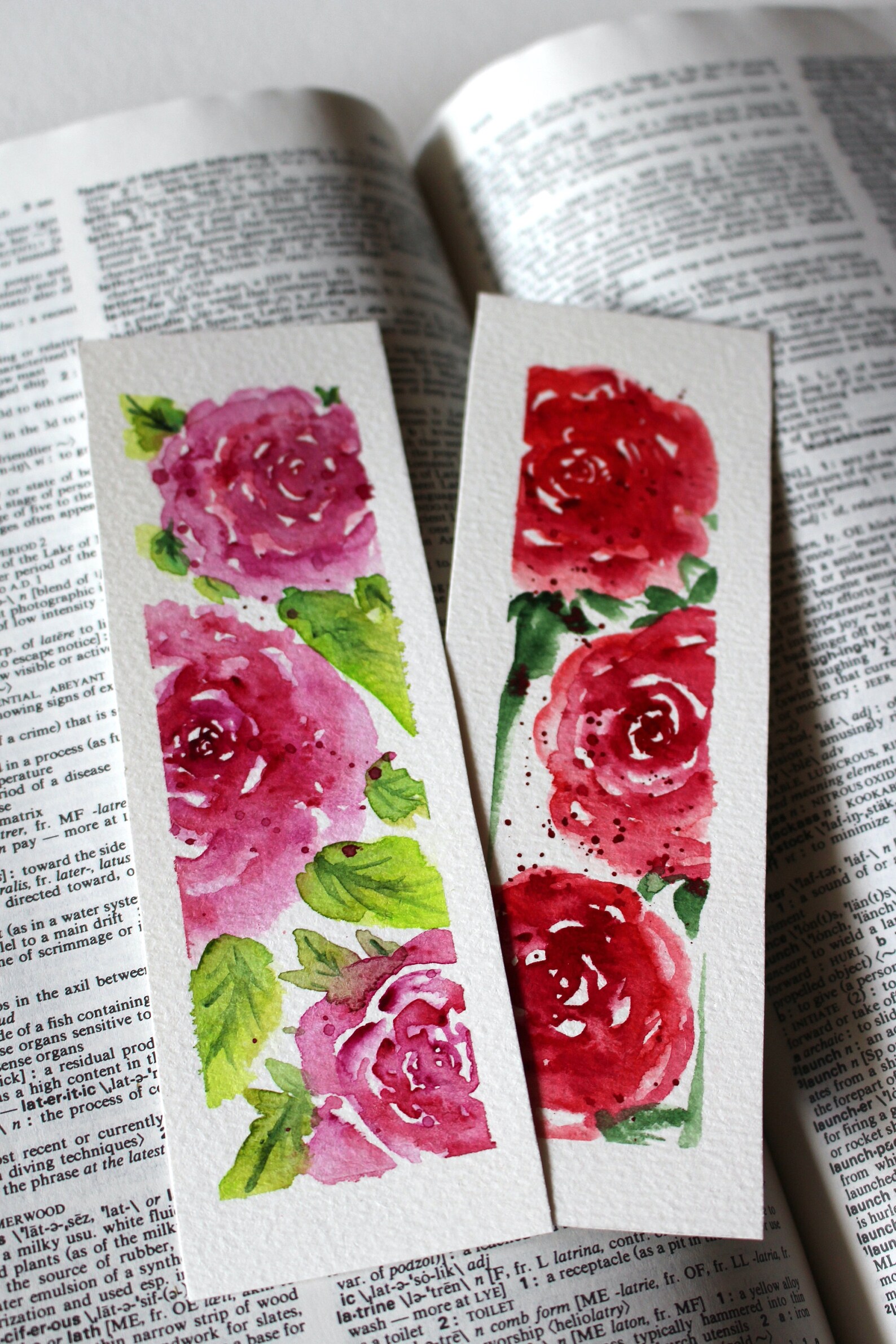 Red Roses Bookmarks Set of 3 Watercolour Roses Bookmarks and Mini Painting, Loose Floral ...