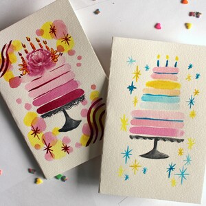 Cartes de gâteau d’anniversaire mignonnes, cartes de joyeux anniversaire pour fille, petite-fille, nièce, carte de gâteau à l’aquarelle peinte à la main, gâteau de carte d’anniversaire pastel