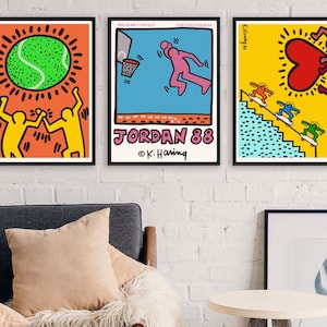 Three Keith Harring wall art Jordan tennis skateboard