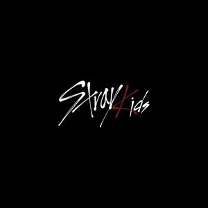 May include: Black background with the white text "Stray Kids" in a handwritten style, with the "K" and "s" in red. The image is a simple, yet bold design, perfect for merchandise.