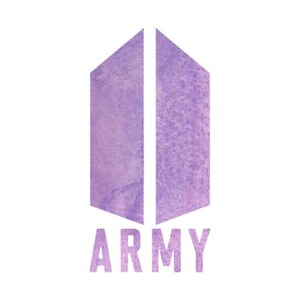 May include: A purple watercolor logo with the word "ARMY" in a matching font. The logo is a stylized design of two vertical, connected shapes. The background is white.