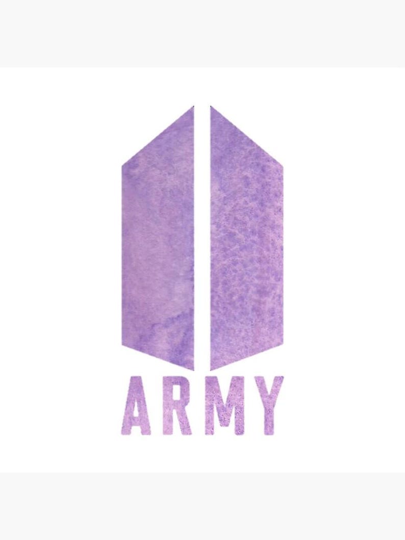 May include: A purple watercolor logo with the word "ARMY" in a matching font. The logo is a stylized design of two vertical, connected shapes. The background is white.