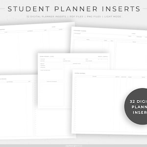Student Digital Planner Inserts | 32 academic templates for students | PDF & PNG files | Landscape, Light Mode
