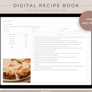 Digital Recipe Book | Hyperlinked cookbook templates for cooking lovers | 238 Cooking Digital Stickers | Landscape | White