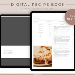 Digital Recipe Book | Hyperlinked cookbook templates for cooking lovers | 238 Cooking Digital Stickers | Portrait | White