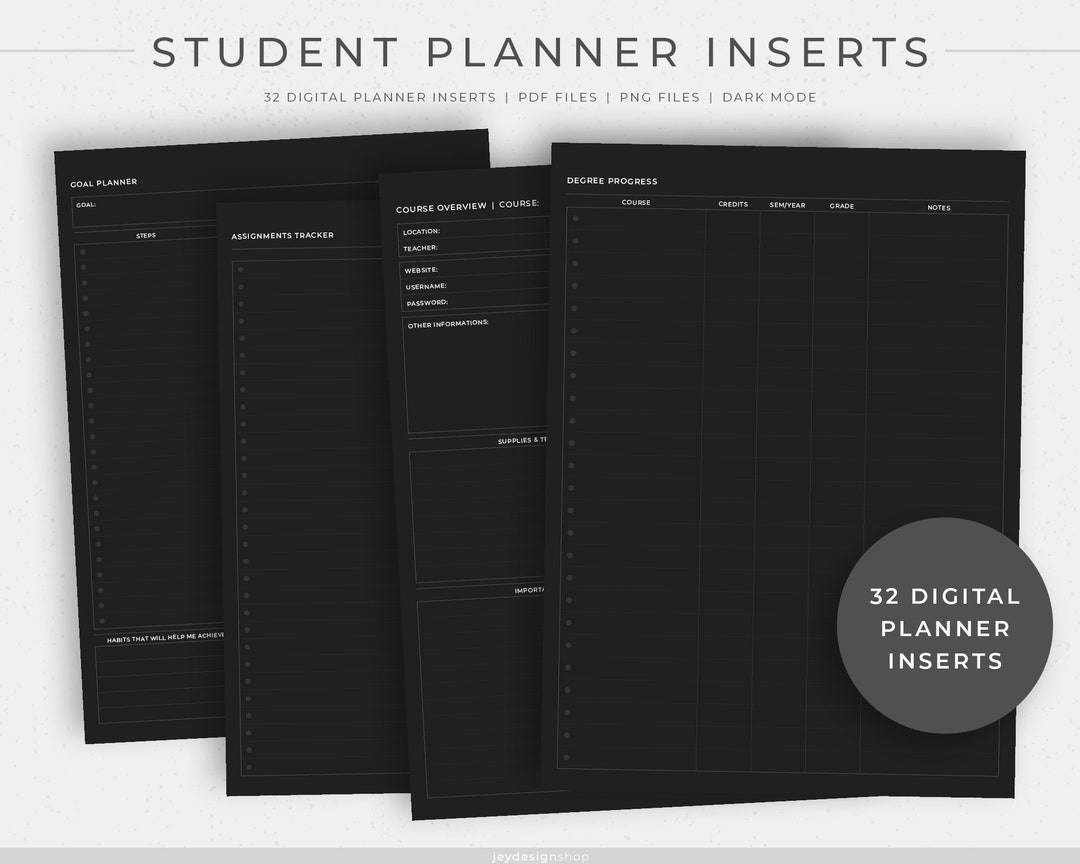 Student Digital Planner Inserts | 32 Academic Templates for Students ...