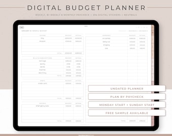 Undated Digital Budget Planner for bi-weekly, weekly or monthly paycheck | 294 Finance Digital Stickers | Landscape | Neutrals