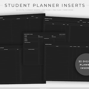 Student Digital Planner Inserts | 32 academic templates for students | PDF & PNG files | Landscape, Dark Mode