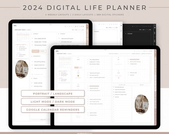 2024 Digital Life Planner | January-December | Yearly, monthly, weekly and daily planner | Monday and Sunday Start | Landscape and Portrait