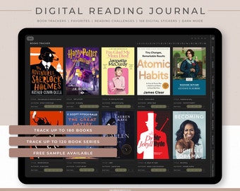 Digital Reading Journal | 168 Digital Stickers for book lovers | Landscape | Dark mode