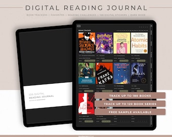 Digital Reading Journal | 168 Digital Stickers for book lovers | Portrait | Dark mode