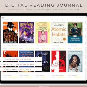Diario di lettura digitale / 168 adesivi digitali per gli amanti dei libri / Paesaggio / Bianco
