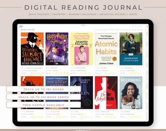 Digital Reading Journal | 168 Digital Stickers for book lovers | Landscape | White