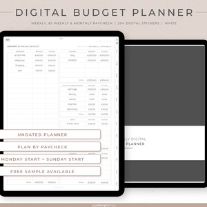 Planificador de presupuesto digital sin fecha para nóminas quincenales, semanales o mensuales / 294 pegatinas digitales financieras / Retrato / Blanco