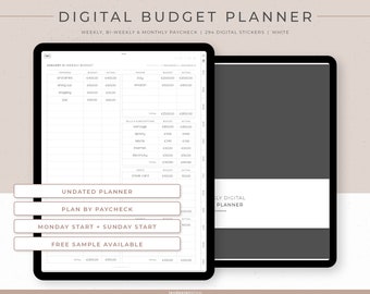 Undated Digital Budget Planner for bi-weekly, weekly or monthly paycheck | 294 Finance Digital Stickers | Portrait | White