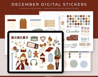 December Digital Stickers | 155 Hand-drawn, functional & quotes stickers for holydays | Individual PNG files, GoodNotes pre-cropped stickers