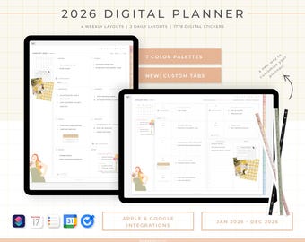 2026 Digital Life Planner | January-December | Yearly, monthly, weekly and daily planner | Monday and Sunday Start | Landscape and Portrait