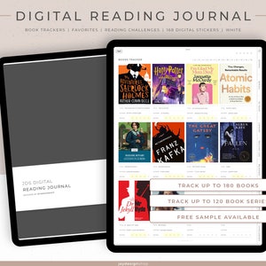 Digital Reading Journal | 168 Digital Stickers for book lovers | Portrait | White