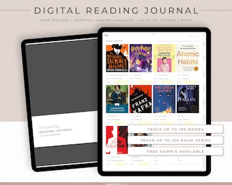 Digital Reading Journal | 168 Digital Stickers for book lovers | Portrait | White