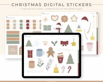 Christmas Digital Stickers | 111 Hand-drawn, functional & quotes stickers | Individual PNG files, GoodNotes file with pre-cropped stickers
