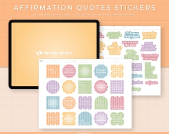 Affirmation Quotes Digital Stickers | 50 Aesthetic and inspirational quotes | Individual PNG files, GoodNotes pre-cropped stickers