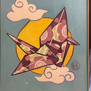 Tattoo Style Artwork Origami Crane Gouache Art Gift for Her gift for Artists