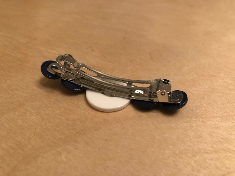 White and Navy Button Barrettes
