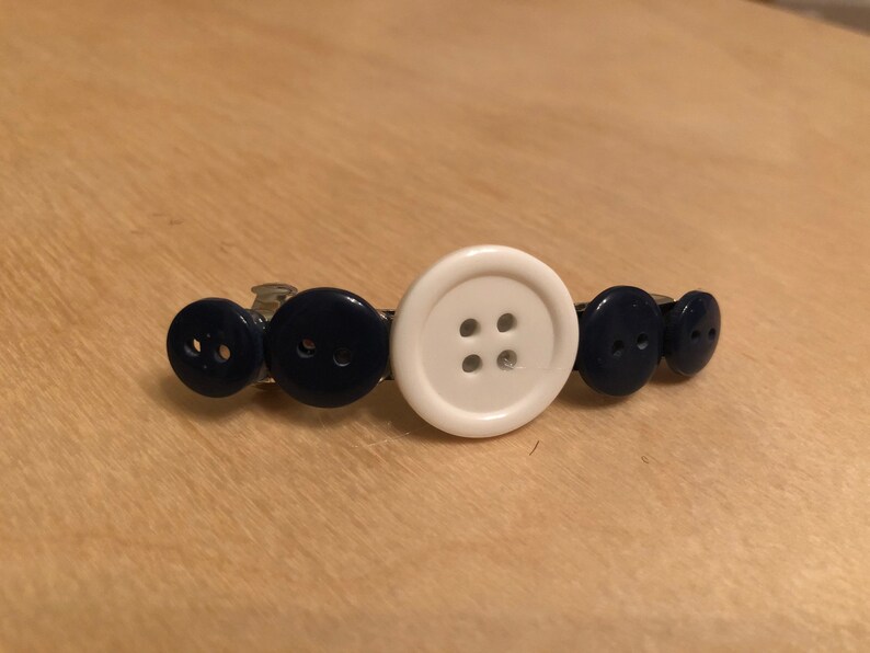 White and Navy Button Barrettes