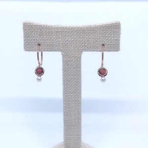 14k earrings, 925 silver earrings, rosegold, natural gemstone, red garnet, natural pearl, handmade, gold earrings, 925silver