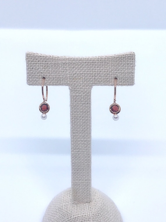 14k earrings, 925 silver earrings, rosegold, natural gemstone, red garnet, natural pearl, handmade, gold earrings, 925silver