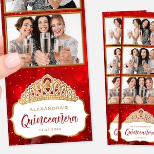 Quinceañera Photo Booth Template | 2x6 Strip | Instant Download | Red Quinceañera Photo Booth Template | PSD | Sweet 15 Template | Editable
