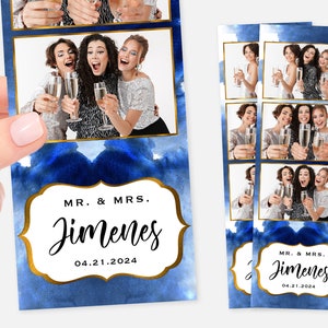 Royal Blue Photo Booth Template, Wedding Photo Booth Template, Gold, 2x6, Watercolor, Minimalist