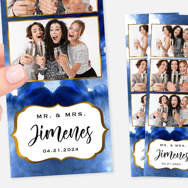 Royal Blue Photo Booth Template, Wedding Photo Booth Template, Gold, 2x6, Watercolor, Minimalist