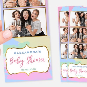 Baby Shower Photo Booth Template, Gender Reveal, 2x6, Strip, Rainbow, Watercolor, Instant Download, Boy or Girl, Gold