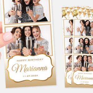 Birthday Photo Booth Template, 2x6, Editable, Strip, Gold, Balloons Photo Booth Template, Silver, Glitter, Anniversary, Confetti, Champagne