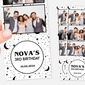 Stars and Moons Photo Booth Template, 2x6, Black and White, Sweet 16 Photo Booth Template, Minimalist, Birthday Template, Galaxy, Editable