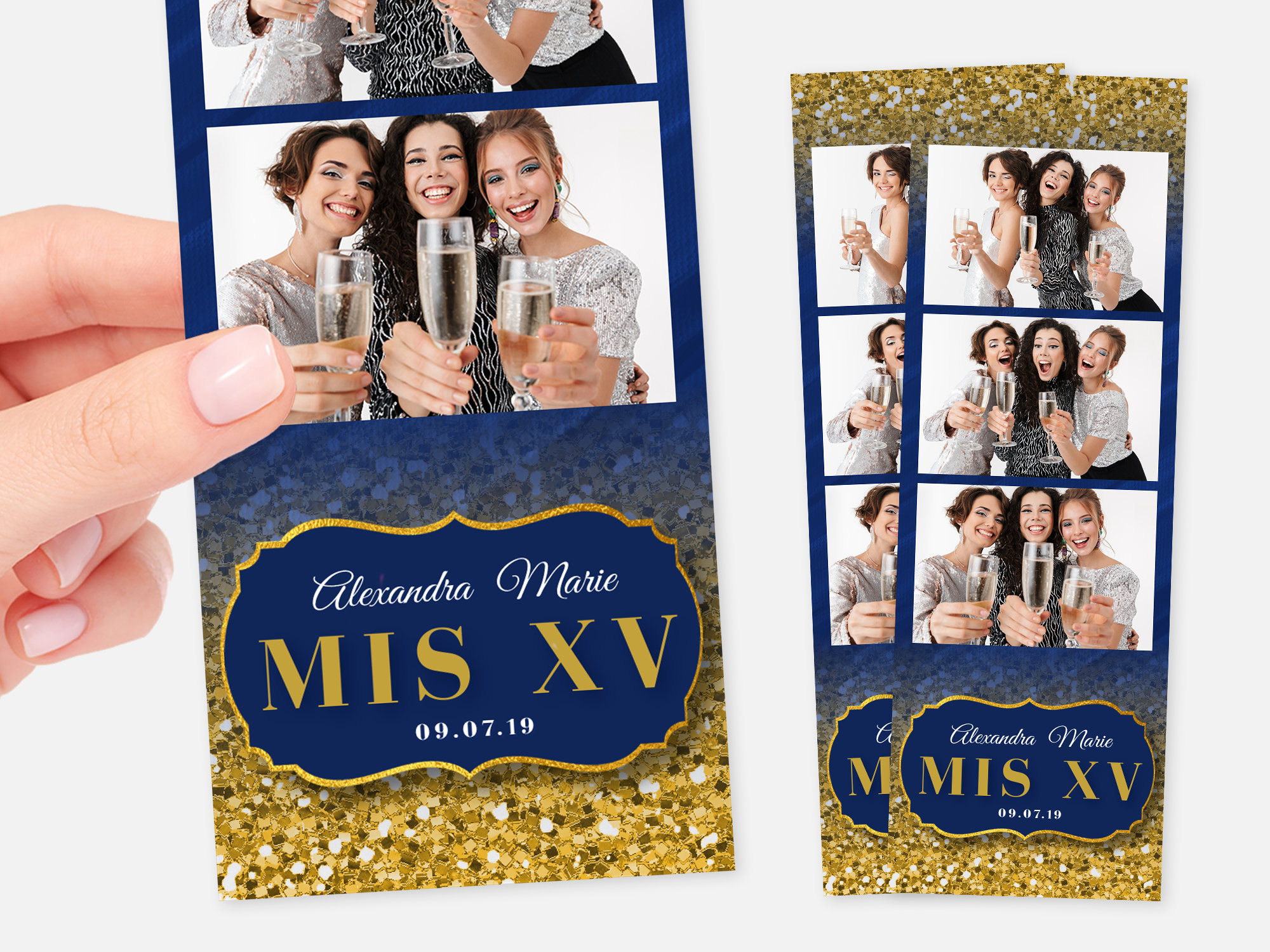 Quinceañera Photo Booth Template, Royal Blue, Gold, Editable, 2x6 Strip ...