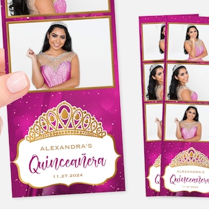 Pink Quinceañera Photo Booth Template | Hot Pink | 2x6 Strip | Sweet 16 Photo Booth Template | Birthday Photo Booth Template | PSD