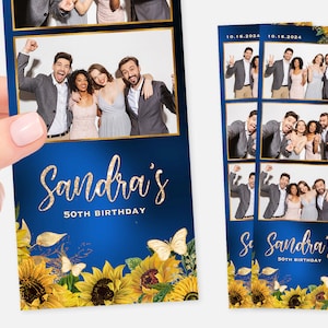 Sunflower Photo Booth Template, Navy, Royal Blue, Butterfly Photo Booth Template, Birthday Photo Booth Template, Sweet 16, Quinceañera