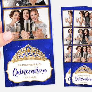 Quinceañera Photo Booth Template, Royal Blue, Navy and Gold, Tiara Photo Booth Template, Sweet 16 Photo Booth Template, 2x6, Editable, PSD